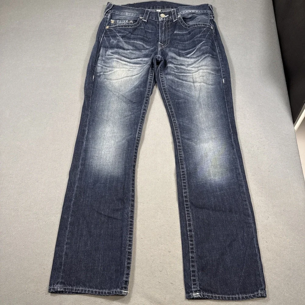 True Religion Super QT Straight NAT SN Jeans Pockets Heavy Stitch WHISKERING